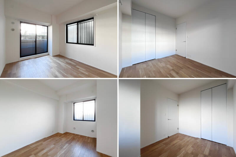 約6.1帖の洋室B(写真上)と約5帖の洋室C(写真下)。どちらもクローゼットが備わっています。