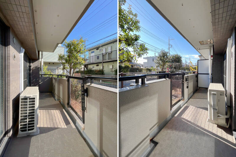 洋室Aまで続くワイドバルコニー。物干し金具が備わっています。