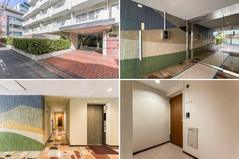 丁寧に手入れされた植栽や、共用ロビーのタイル壁面と石張りの床など、年月を重ねても変わらない上品さです。エントランスにはオートロックと宅配ボックスが備わっています。