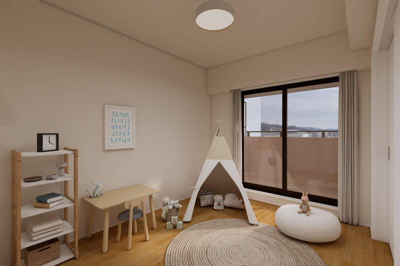 リビングからでも様子がうかがえるこちらは、お子さまのプレイルームにぴったり。