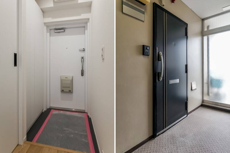 玄関横には下足入れがあります。内装と合わせて白を基調としており、住戸内全体で統一性を感じられます。