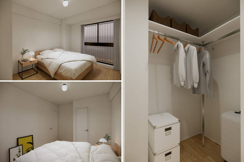 北東向きの洋室B。大型のウォークインクローゼット(WIC)が備わっており、衣類はもちろん、季節のアイテムや趣味の道具まで収納できます。