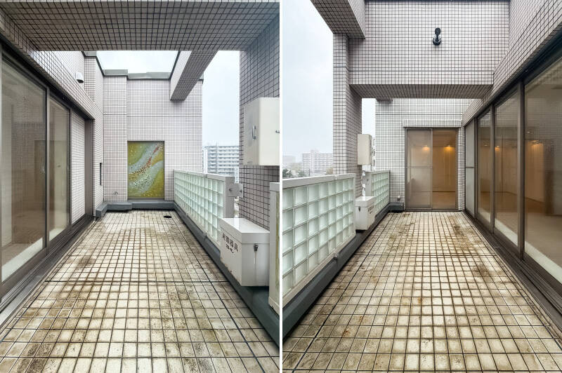 ダイニングスペースからアクセスできるパティオ（中庭）。幅も奥行きもしっかりと確保された、ゆとりのある空間です。