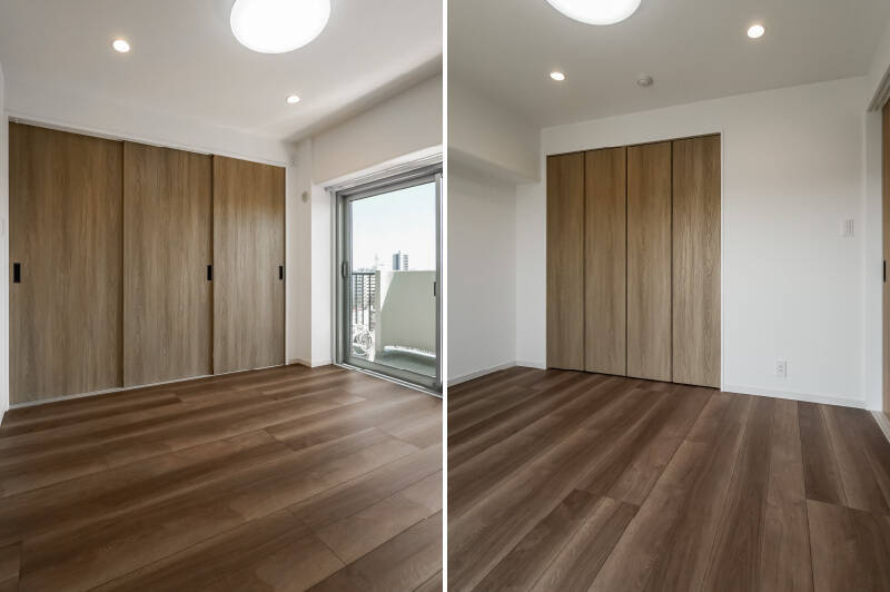 約6.2帖で、折れ戸2枚分の収納付き。LDKと同じく南向きに面しています。