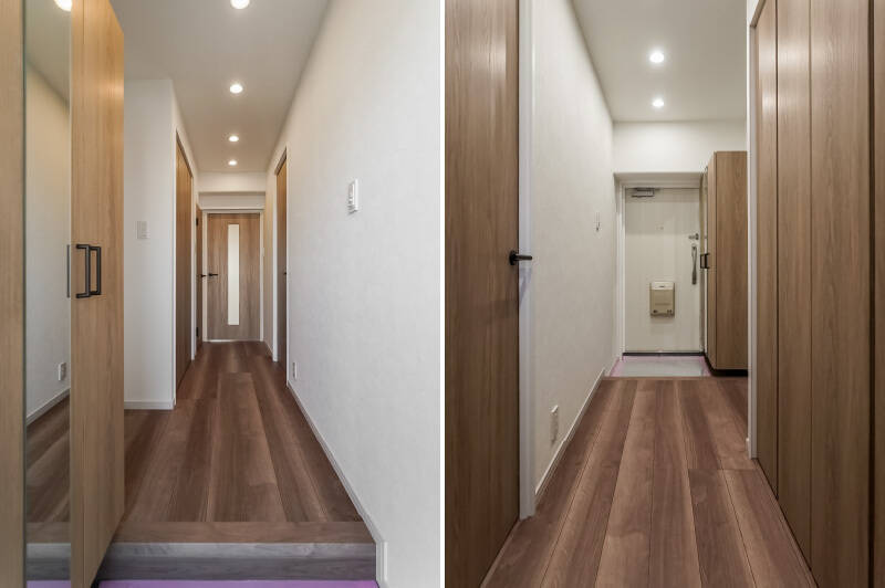 トールサイズのシューズボックスに、姿見も付いています。お出かけ前の身だしなみチェックはこちらで♪