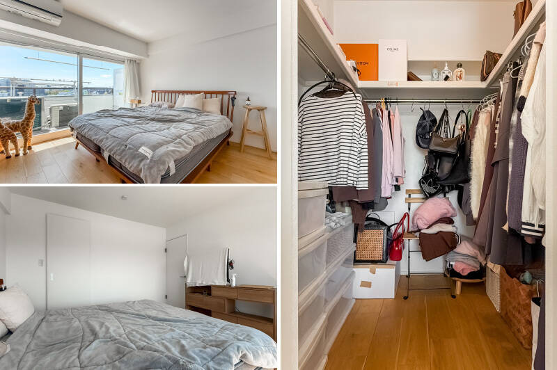 大きな窓から届く光に包まれて、心地いい朝を迎えられそう。こちらにも大きなウォークインクローゼット（WIC）を完備しています。