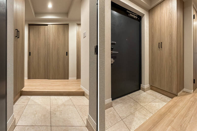 土間にはトールタイプのシューズボックスが備わっています。