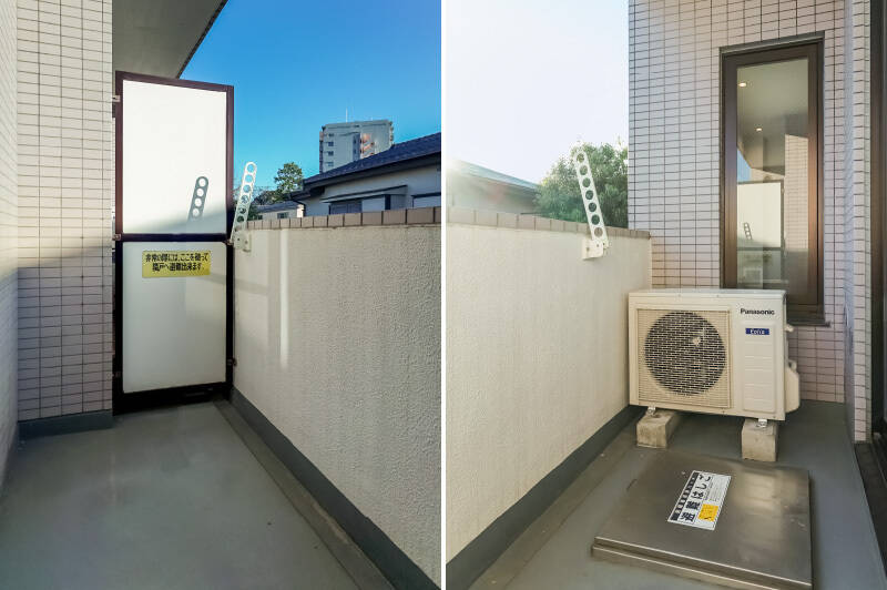 コンパクトなバルコニー。物干し金物が付いています。