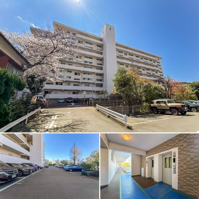 <p>1971年竣工、3棟合計237戸の大規模マンションです。住戸は9階所在。エレベーターで8階まで上がり、9階までは階段でのアクセスとなります。ベビーカーをご利用の方は、あらかじめご留意ください。</p>