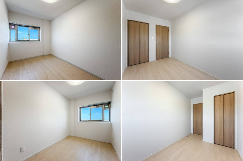 洋室Bは約5.1帖（上）、洋室Cは約4.5帖（下）です。窓は北東向き。