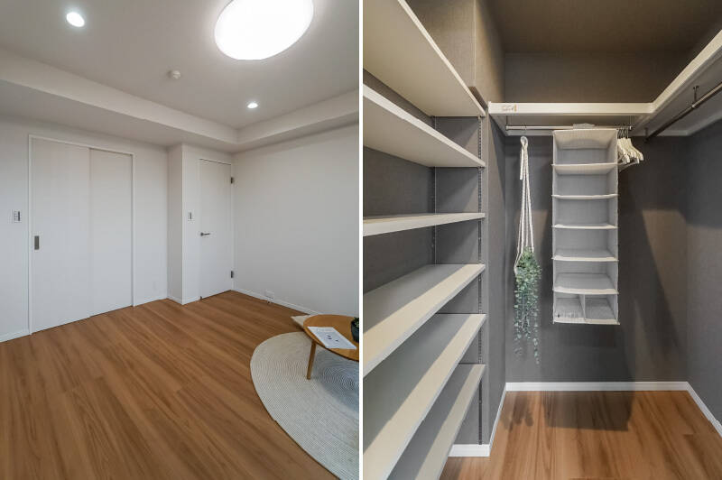 窓の反対側にある引き戸を開けると、中はたっぷりサイズのウォークインクローゼット（WIC)です。個室の収納も頼もしい！