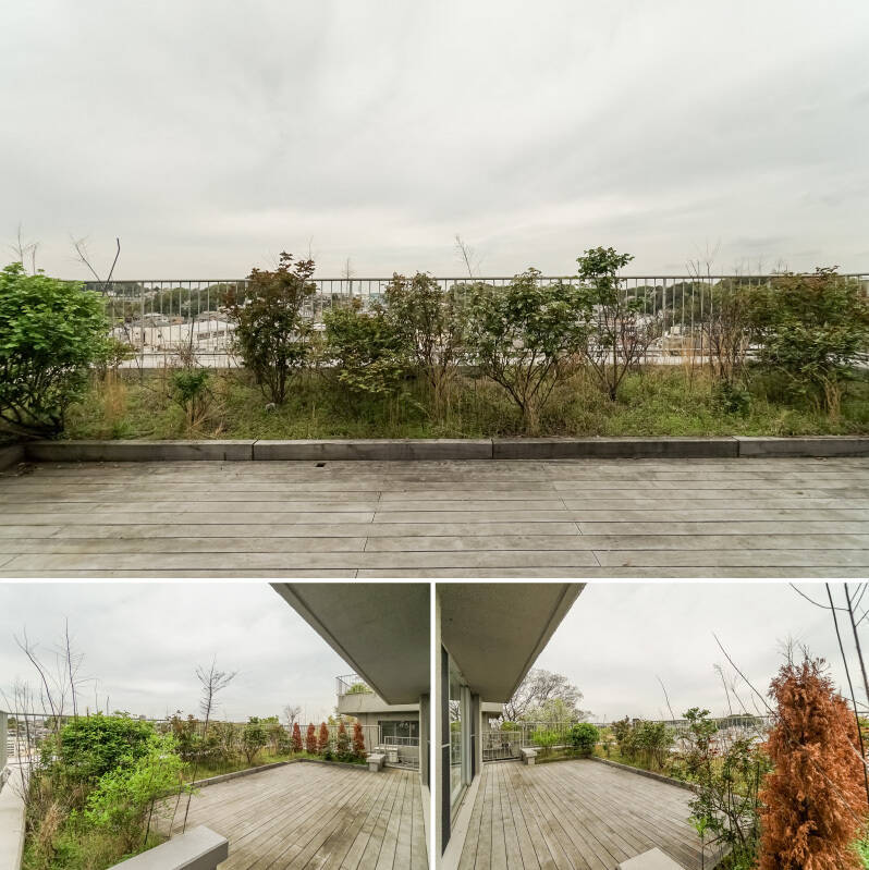 各住戸ごとに用意された、まさに自分たちだけの特別な場所。遮るものがなく、空がすぐそこに感じられます。