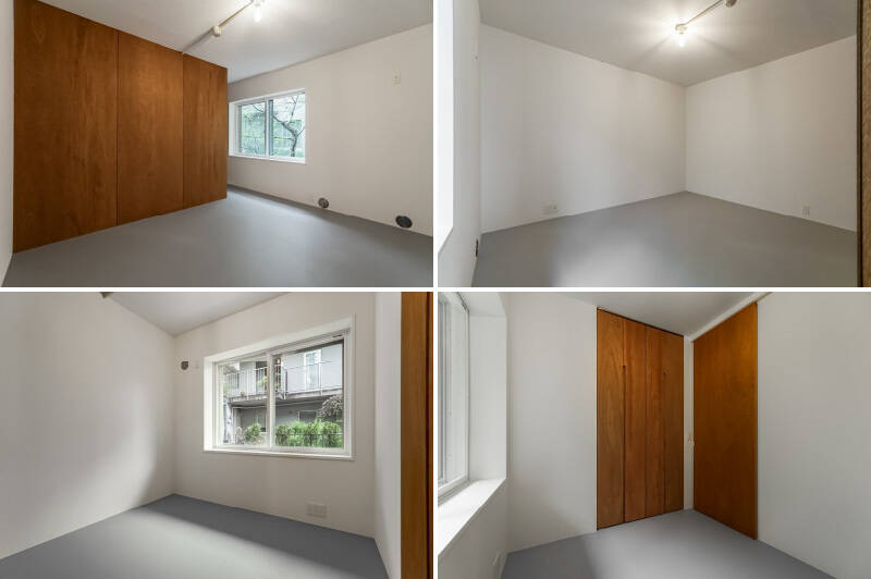 <b>上・</b>約7.2帖の洋室Aは、キッチン背面の扉からアクセス。ラワン材の壁面が、シンプルな内装に温かみを添えています。／<b>下・</b>洋室Bは玄関横に位置し、広さは約3.3帖とややコンパクト。ワークスペースなどにもおすすめです。