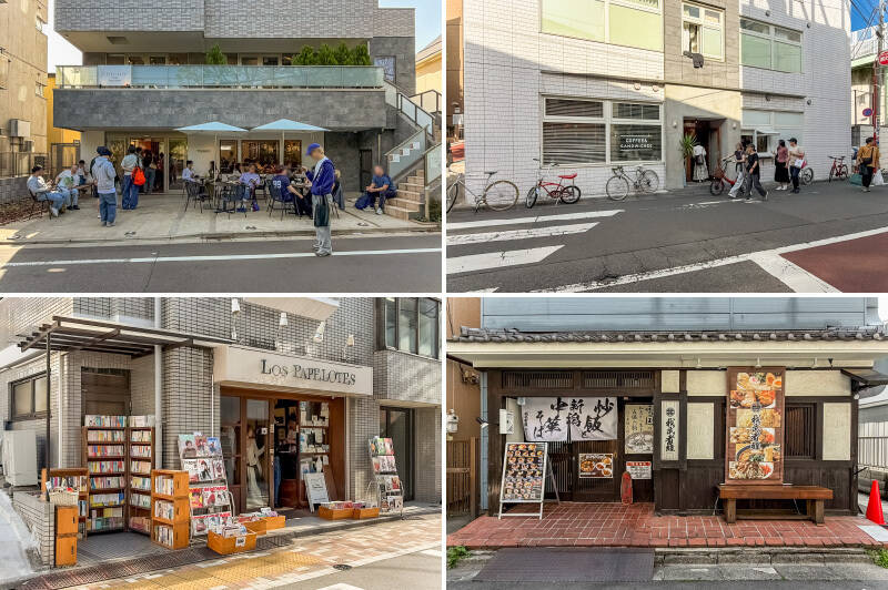 <b><b>左上・</b></b>カリフォルニア・サンタクルーズ発の「VERVE COFFEE ROASTERS（ヴァーヴ コーヒー ロースターズ）」。テラス席はワンちゃんも同伴可能です♡ お散歩の休憩にいかがでしょうか？（徒歩10分）／<b><b>右上・</b></b>「almond hostel &amp; cafe（アーモンド ホステル アンド カフェ）」は宿泊のみならず、コーヒーや具沢山のサンドウィッチがいただけるカフェも併設しています。（徒歩10分）／<b><b>左下・</b></b>代々木上原駅すぐ近くにある古本屋「Los Papelotes（ロスパペロテス）」。お気に入りの1冊に出会えるかも。（徒歩15分）／<b><b>右下・</b></b>新潟長岡のご当地ラーメンがいただける「我武者羅 初台店」。つけ麺もおすすめです◎ （徒歩15分）