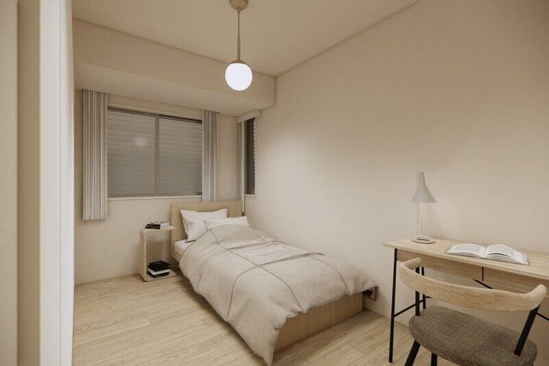 シングルベッドのほかにも、デスクなどの家具を置ける広さです。