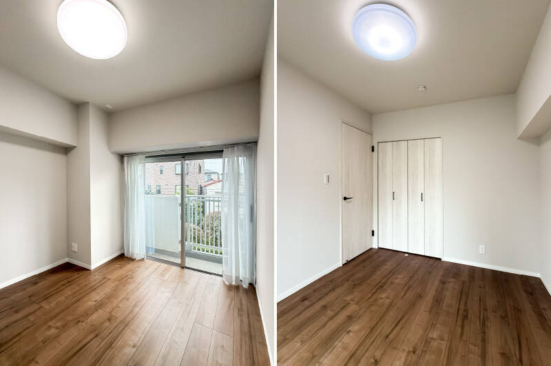 LDKに隣接した洋室で、掃き出し窓から東向きのバルコニーに出ることができます。