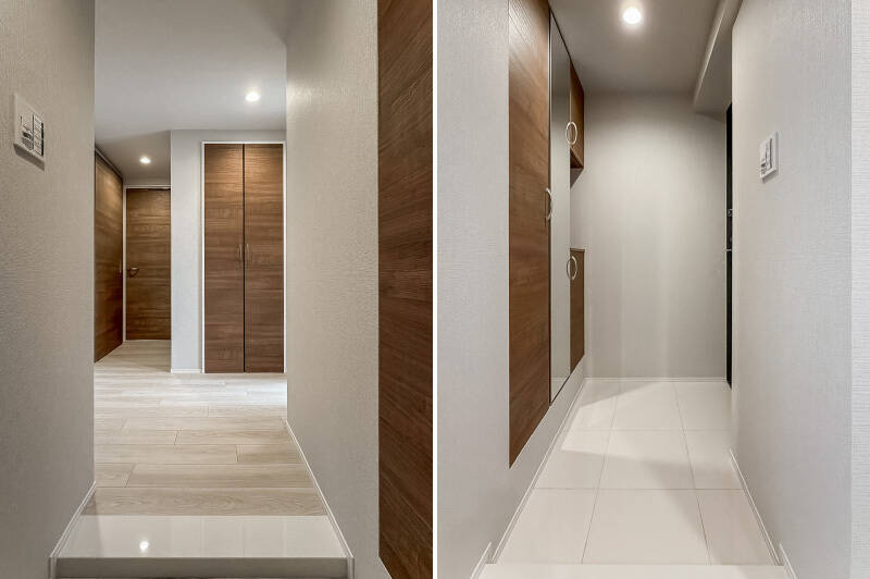 玄関まわりはゆとりのあるデザイン。トールタイプのシューズボックス付きです。