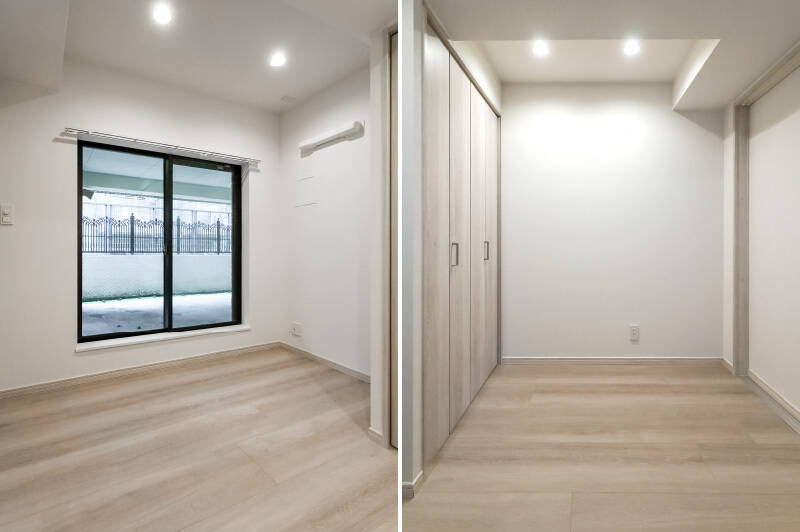 洋室Aの窓からも、共用通路に出られます。折れ戸2枚分の収納付きです。