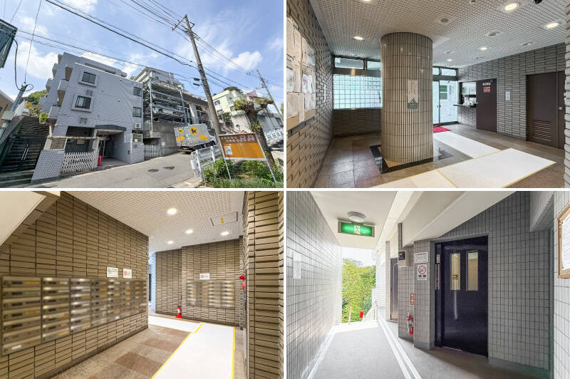 坂の下側から撮影しているので分かりづらいですが、地上12階建て、全82戸の大規模なマンションです。1996年築で新耐震基準を満たし、定期的にメンテナンス工事が行われ、管理人さんは週6日勤務と安心。