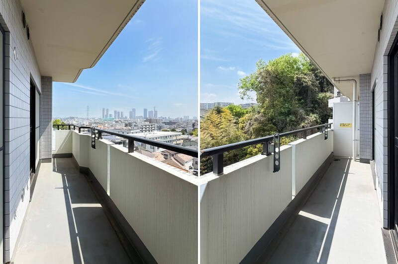 遮るものがないため日当たり良好。物干し受けはこちらに取り付けられています。