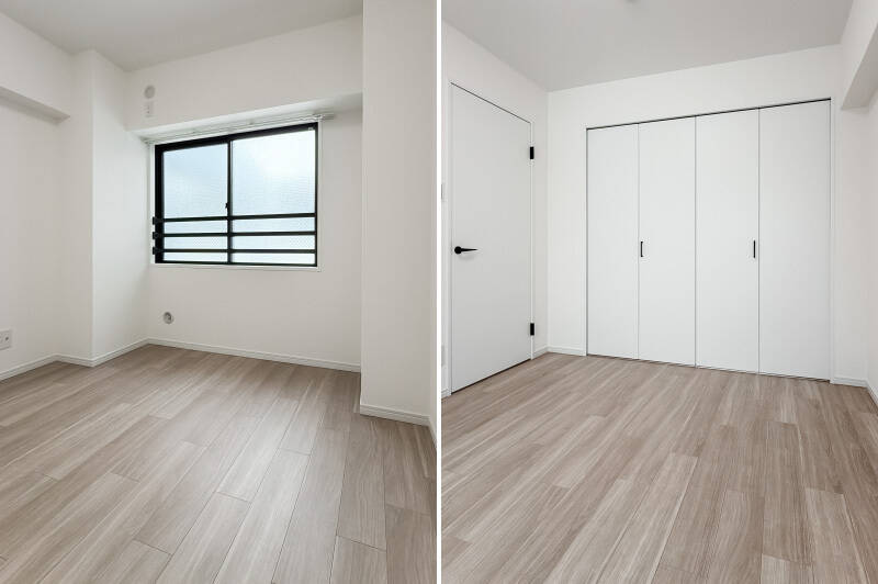 マンションの吹き抜けに面した北西向きの窓が付いています。廊下を歩く人と目線が合わないよう、曇りガラスの配慮がなされていますよ。