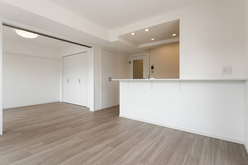 LDK入口ドアの横にはコンパクトな収納も。