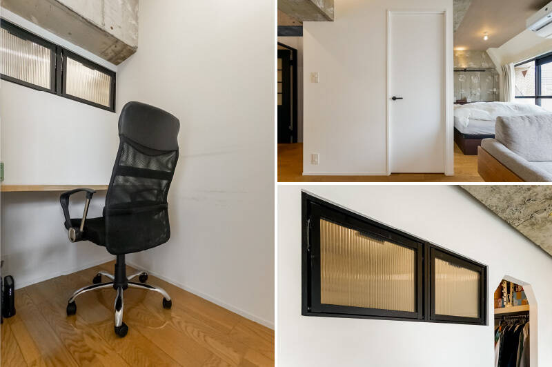 おこもり感があり、集中して仕事に取り組めそうな書斎。上部には小窓が付いているので、通風や採光も確保できます。