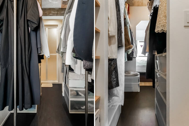 左右両方にハンガーポールと枕棚が備わっています。おふたりさま分の衣服であれば、問題なく収納できそう。