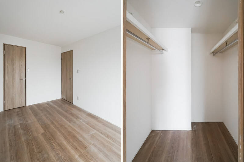 窓の反対側には、奥行きたっぷりのウォークインクローゼット（WIC）が備わっています。衣類の収納場所に困ることはなさそうですね◎