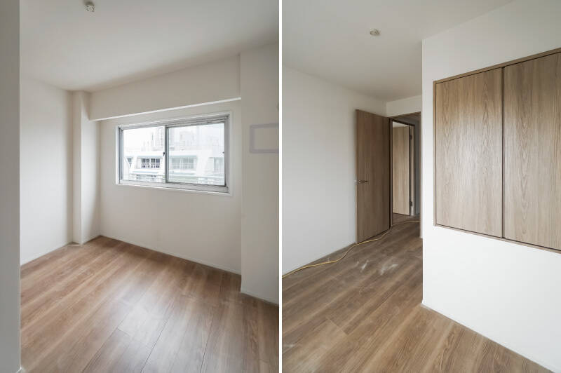 お隣にはひとまわりコンパクトな洋室Cが。サブバルコニーに面した北向きの腰高窓があり、床面から上がった位置に奥行きの深い物入れが備わっています。