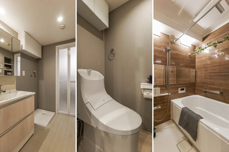 3in1でコンパクトにまとまった水まわり。使用感はあまり感じられず、綺麗な印象です。