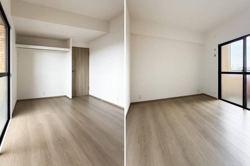 約5.6帖の洋室B。オープンタイプのクローゼットが備わっています。南東向きの窓から差し込む爽やかな朝日で、気持ちよく朝を迎えられそう♪ 