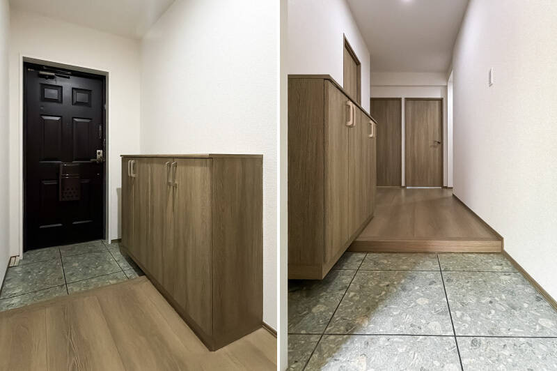 玄関には腰高のシューズボックスが備わっています。