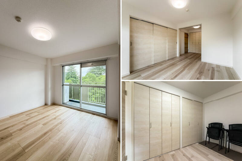 窓と反対側には納戸があり、折れ戸4枚分の収納が用意されています。まるっとワードローブにしてもいいですし、こじんまりとしたワークスペースとして利用するのも作業に集中できそうでいいですね。洋室Aとは引き戸で仕切れます。