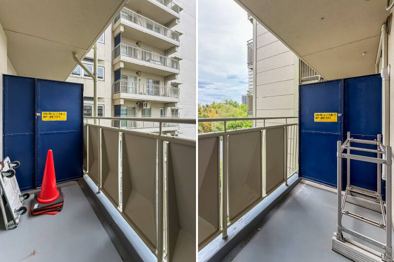 洋室Bから西側のバルコニーに出てみました。正面には小学校があるので、時間帯によっては賑やかな声が聞こえてくるカモ。