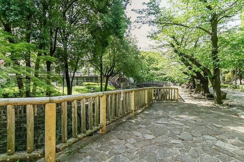 ここは「北区立 音無親水公園」。JR京浜東北線・東京メトロ南北線「王子」駅から徒歩2分の場所にあるとは思えないほど緑豊かで、自然を身近に感じられます。（徒歩4分）