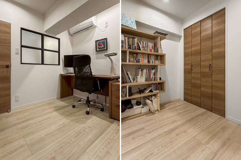 キッチンの隣に位置する約4.2帖の洋室Bは、折れ戸2枚分のクローゼットが設置されています。コンパクトなので、売主さまのように書斎として使用するのもいいですね。