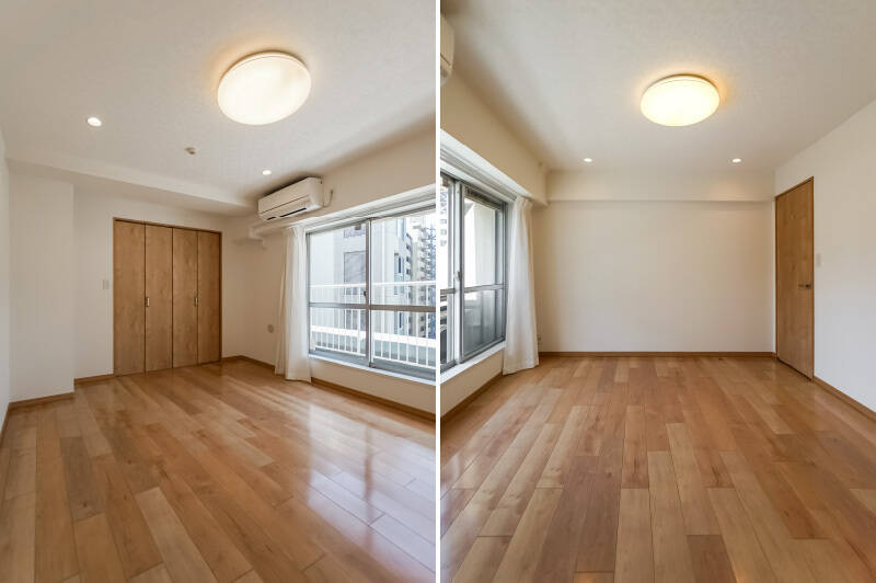 室内はすっきりとして家具のレイアウトもしやすそうです。折れ戸2枚分の先には、ウォークインクローゼット（WIC）付き。