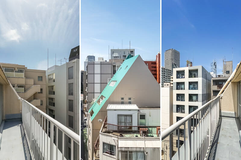 3つ目のバルコニーは、洋室Aからのみアクセスが可能です。左側の建物以外とは程よく距離が取れており、圧迫感は感じにくい印象。