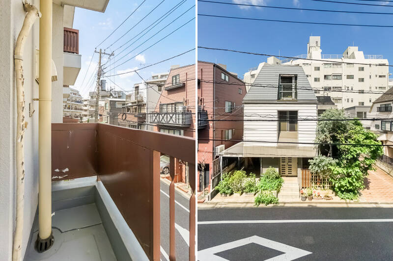 こちらのバルコニーもかなりコンパクト。目線の先には電線の五線譜がかかりますが、圧迫感のないビューです。