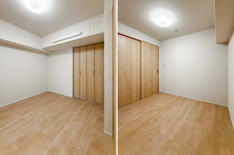 キッチン横にあるコンパクトなサービスルームは、外気に面する窓はありません。日中は引き戸を開け放して使うのがオススメです。