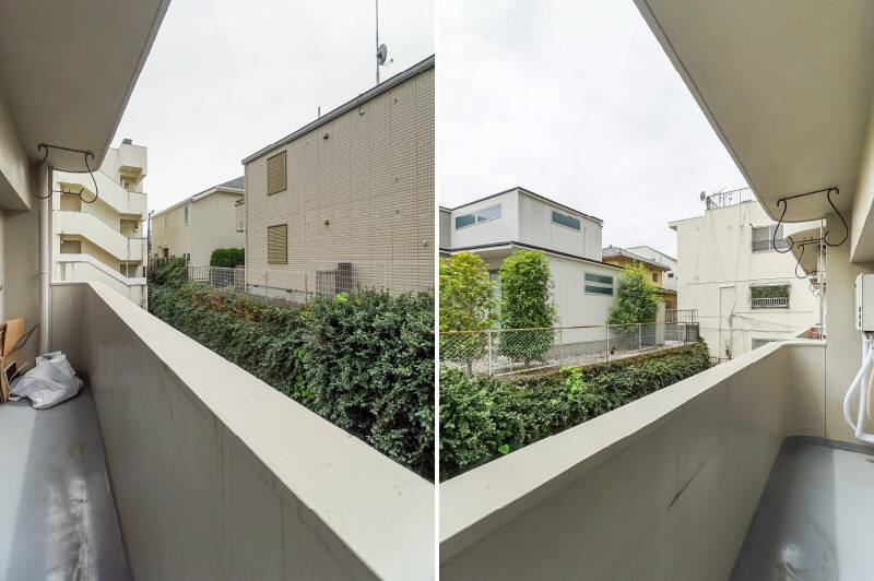 こちら側では、等々力通りの車の音はたまに聞こえるかな、という程度。晴れた日には気持ちよく陽が入りそうなバルコニーです。