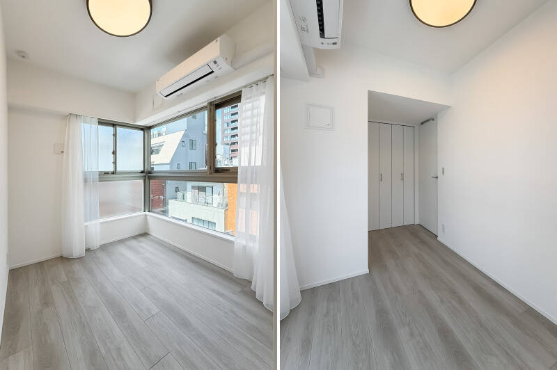 こちらはバルコニーと同じく北西向きがメインの開口。奥まった位置にクローゼットがあります。