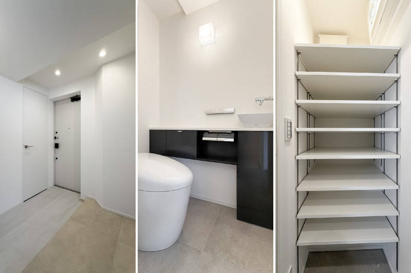 玄関ホールに手洗いカウンター付きのトイレ、そして奥行きの深いSICがあります。