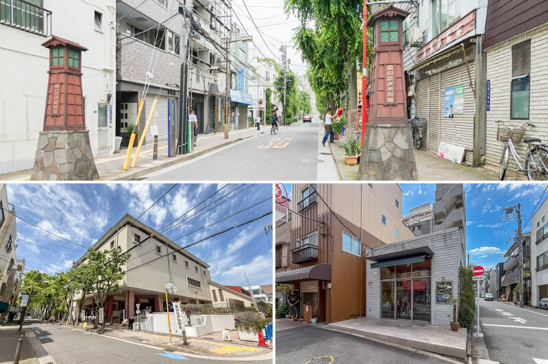 <p><b>上・</b>下町の面影を残す「深川資料館通り」。呉服屋や豆腐屋、石屋など昔ながらのお店がずらりと並んでいます。（徒歩3分）／<b>左下・</b>その通りの名前の由来ともなった「江東区深川江戸資料館」。江戸時代末期の深川佐賀町の街並みが常設展示されており、タイムスリップしたかのような感覚を味わえますよ。（徒歩5分）／<b>右下・</b>「Diner Vàng（ダイナーヴァン）」は、売主さまのおすすめスポット。ベトナム出身のご夫婦が作る本格的なベトナム料理をいただけます。（徒歩6分）</p>