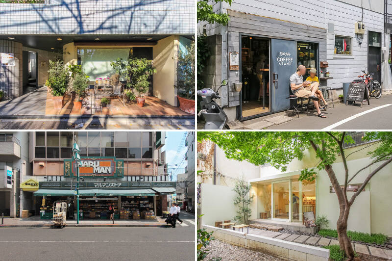 <p><b>左上・</b>「代々木公園」すぐ近くにあるイタリアンの「Ostu （オストゥ） 」。居心地のいい空間で、ピエモンテ州の郷土料理と厳選されたワインを楽しめますよ。（徒歩4分）／<b>右上・</b>店内で豆を焙煎しているコーヒースタンド「Little Nap（リトル ナップ）COFFEE STAND」。テイクアウトして街をぶらぶら歩くのも素敵ですね。これからの季節、ジェラートもオススメ。（徒歩6分）／<b>左下・</b>スーパー「マルマンストア 代々木八幡店」は、23時まで開いているので帰りが遅くなっても安心。（徒歩4分）／<b>右下・</b>駅の裏路地にひっそりと佇む可愛らしいパティスリー「Afterhours（アフターアワーズ）」。丁寧に作られた美味しいケーキが沢山。（徒歩5分）</p>