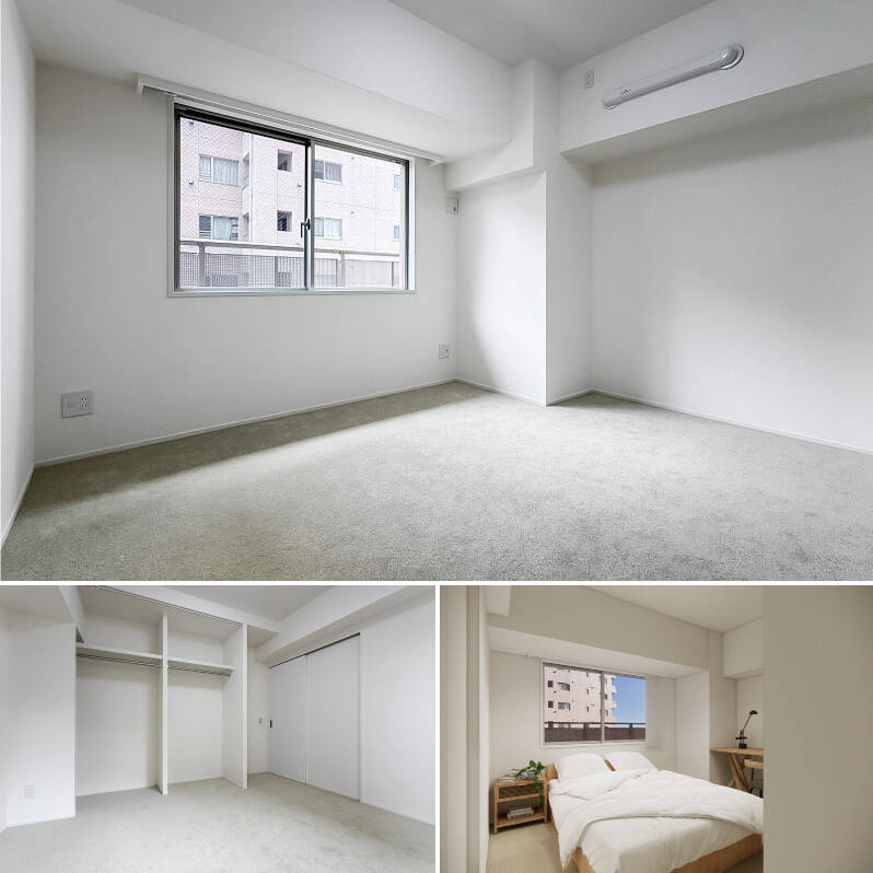 LDKと引き戸でつながる洋室A。収納には、建具のないオープンクローゼットを採用。お気に入りのワードローブをショップのようにディスプレイして楽しむことができます。（右下・CGイメージ）