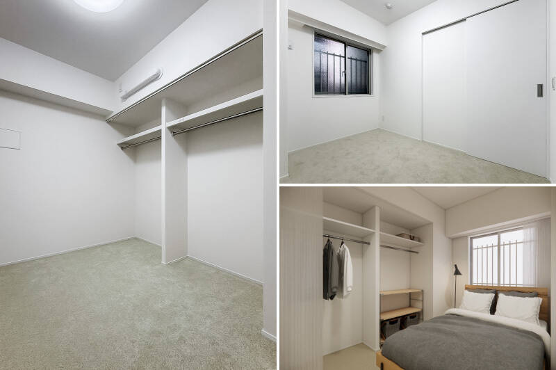 廊下側に位置する洋室B。共用廊下に面した窓には、防犯面に配慮して面格子が備わっています。コンパクトで独立性が高く、静かな環境で作業に打ち込みたいときのワークスペースなどに活用できそうな空間です。（右下・CGイメージ）