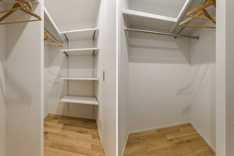 WIC内には、枕棚・可動棚・ハンガーパイプを設けています。