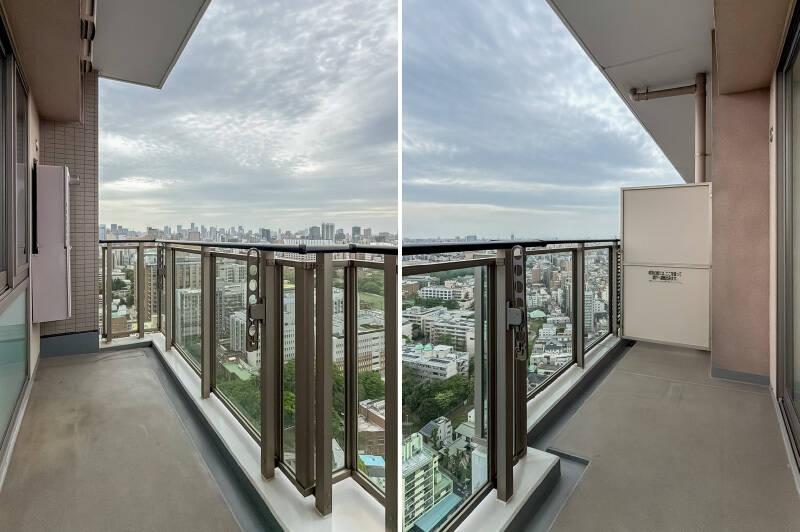 南西向きのバルコニーよりも幅があります。物干し金具が備わっているため、洗濯物を干すときはこちらを使うのがよさそうです。